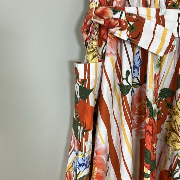 Anthropologie Maeve Strapless Belted A Line Midi Dress Red Floral Pockets XS NEW - Picture 11 of 16